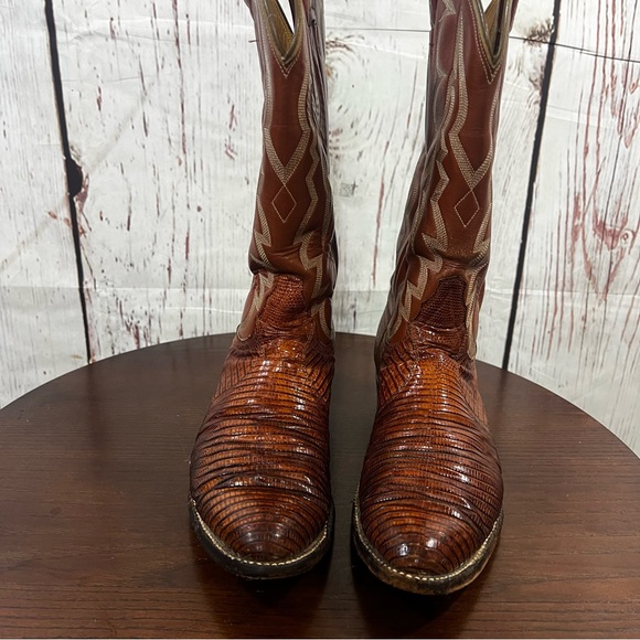 TONY LAMA EXOTIC Croc/Lizard vintage Men's Brown Western Leather Cowboy Boots 9D - Picture 6 of 17